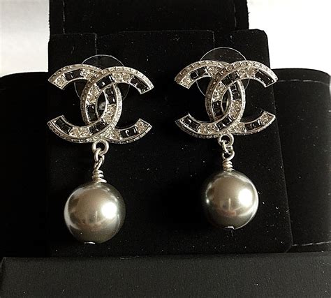 chanel pearl drop earrings silver|Chanel earrings the real.